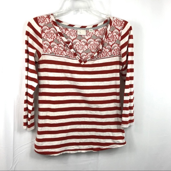 Anthropologie Tops - Postmark Mixed Pattern Rust & Cream Henley XS